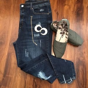 American Bazi Plus Size High Waist Destroyed Denim
